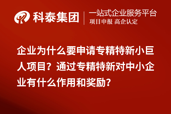 企业为什么要申请专精特新小巨人项目？通过专精特新对中小企业有什么作用和奖励？