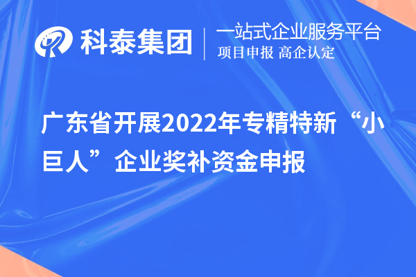 广东省开展2022年专精特新“小巨人”企业奖补资金申报