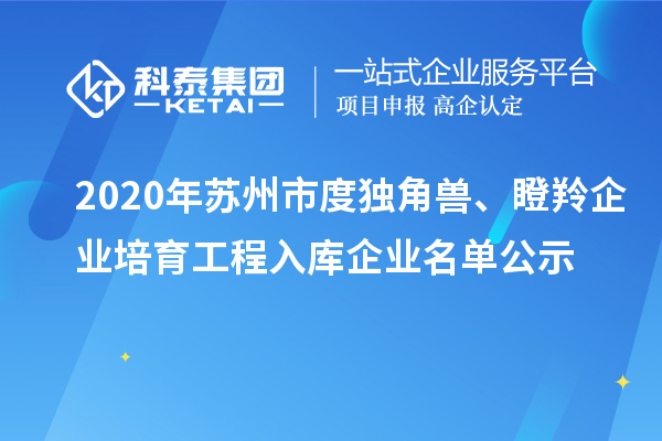 2020年苏州市度独角兽、瞪羚企业培育工程入库企业名单公示