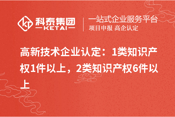 高新技术企业认定：1类知识产权1件以上，2类知识产权6件以上