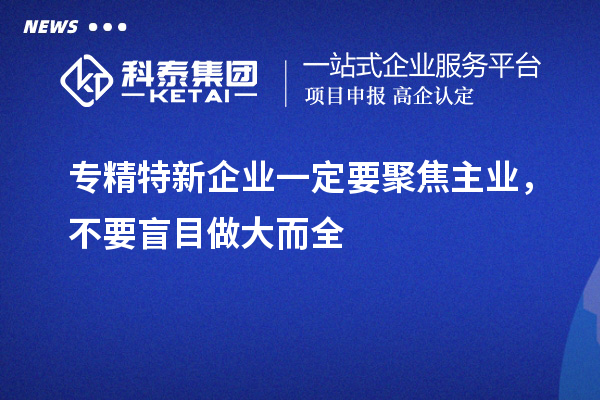 专精特新企业一定要聚焦主业，不要盲目做大而全