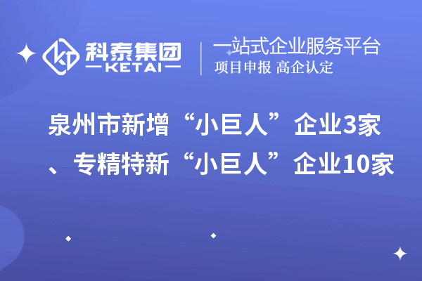 泉州市新增“小巨人”企业3家、专精特新“小巨人”企业10家