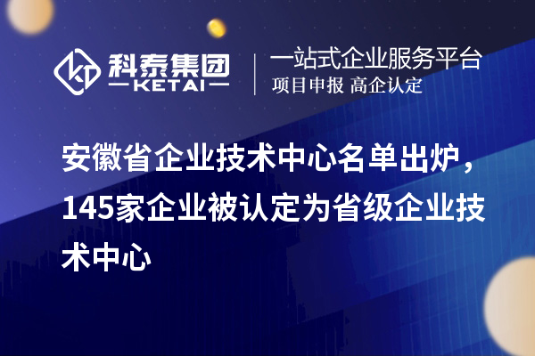 安徽省企业技术中心名单出炉，145家企业被认定为省级企业技术中心