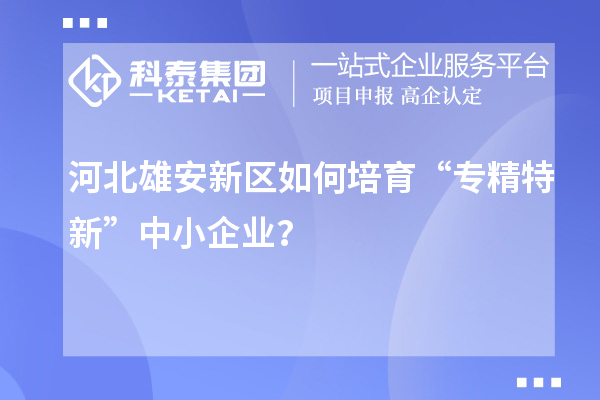 河北雄安新区如何培育“专精特新”中小企业？