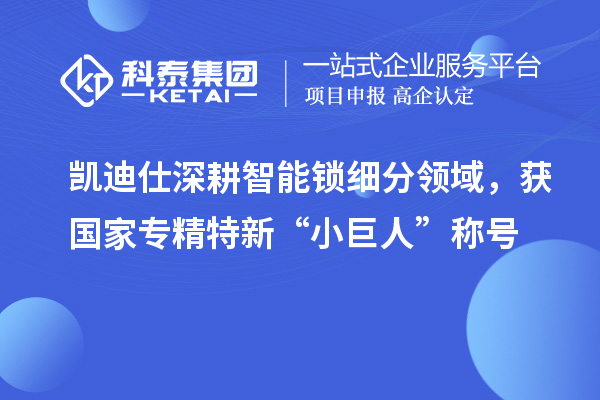 凯迪仕深耕智能锁细分领域，获国家专精特新“小巨人”称号