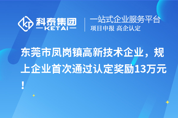 东莞市凤岗镇高新技术企业，规上企业首次通过认定奖励13万元！
