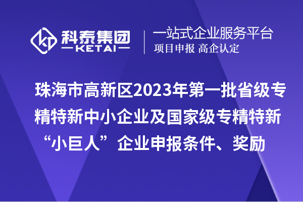 珠海市高新区2023年第一批省级专精特新中小企业及国家级专精特新“小巨人”企业申报条件、奖励