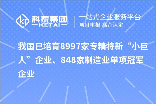 我国已培育8997家专精特新“小巨人”企业、848家制造业单项冠军企业