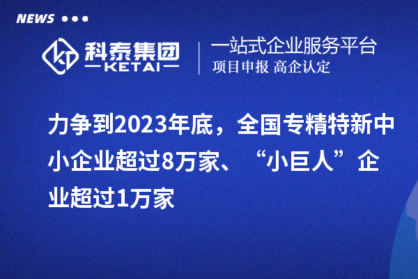 力争到2023年底，全国专精特新中小企业超过8万家、“小巨人”企业超过1万家