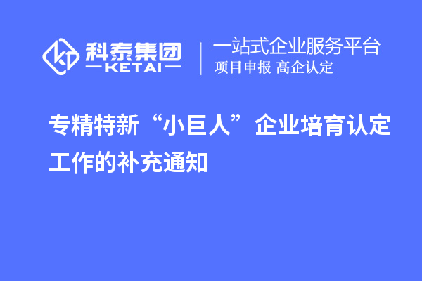 专精特新“小巨人”企业培育认定工作的补充通知