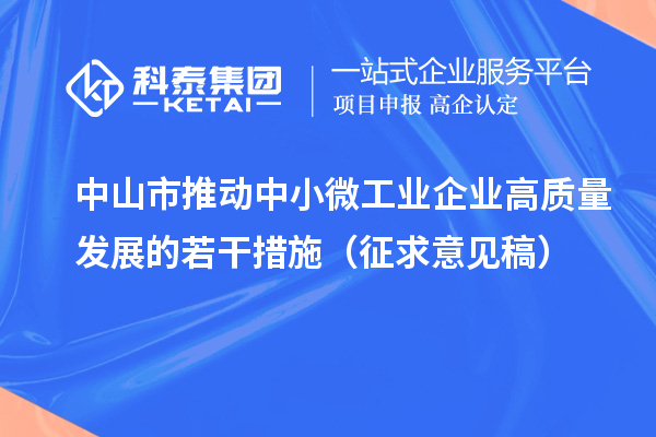 中山市推动中小微工业企业高质量发展的若干措施(征求意见稿)