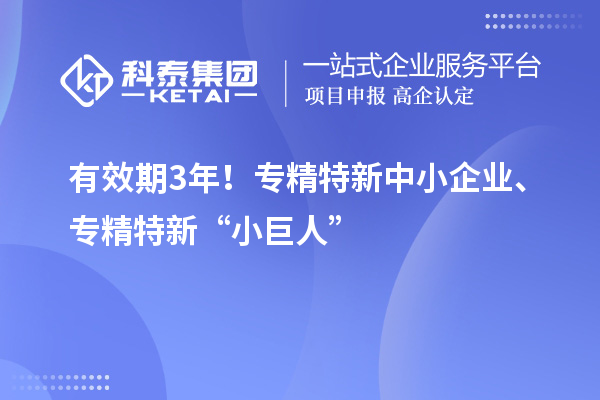 有效期3年！<a href=http://www.1ys1w.cn/fuwu/zhuanjingtexin.html target=_blank class=infotextkey>专精特新中小企业</a>、专精特新“小巨人”