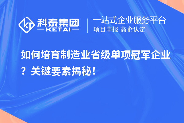 如何培育制造业省级单项冠军企业？关键要素揭秘！