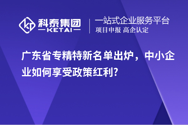 广东省专精特新名单出炉，中小企业如何享受政策红利?