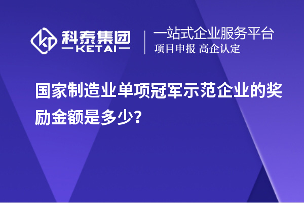 国家制造业单项冠军示范企业的奖励金额是多少？