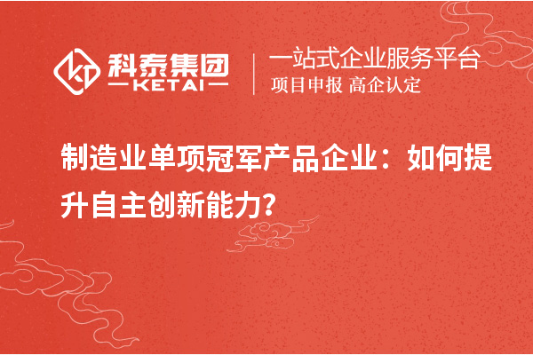制造业单项冠军产品企业：如何提升自主创新能力？