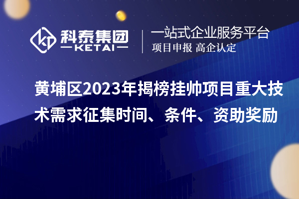 黄埔区2023年揭榜挂帅项目重大技术需求征集时间、条件、资助奖励