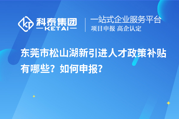 东莞市松山湖新引进人才政策补贴有哪些？如何申报？