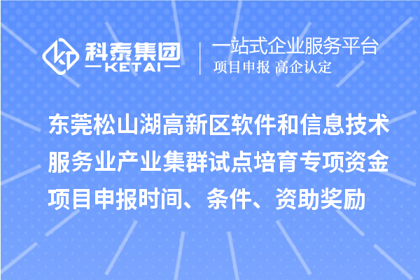 东莞松山湖高新区软件和信息技术服务业产业集群试点培育专项资金项目申报时间、条件、资助奖励