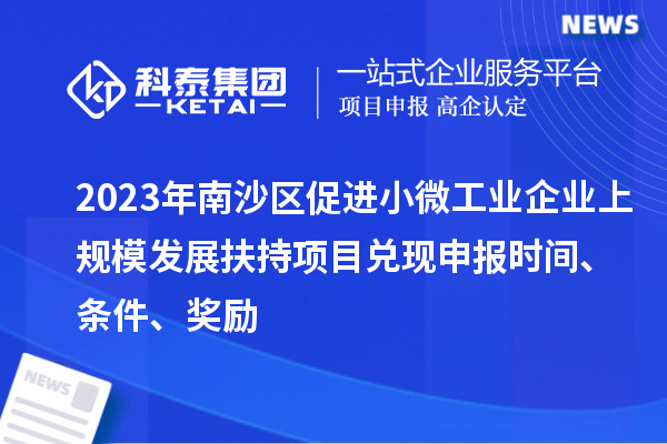 2023年南沙区促进小微工业企业上规模发展扶持项目兑现申报时间、条件、奖励