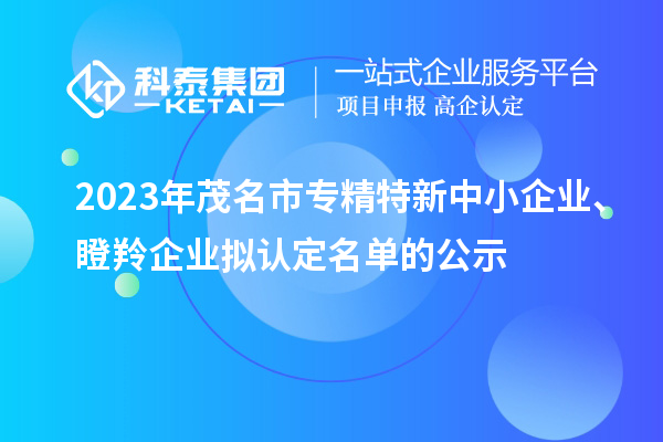 2023年茂名市专精特新中小企业、瞪羚企业拟认定名单的公示