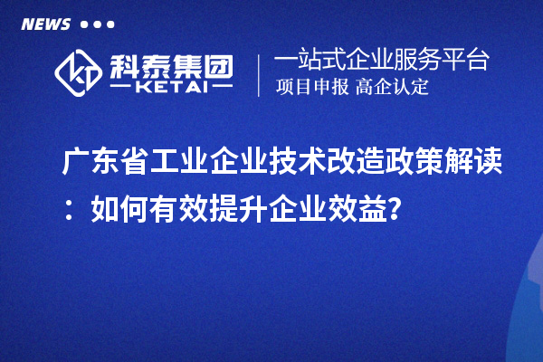 广东省工业企业技术改造政策解读：如何有效提升企业效益？