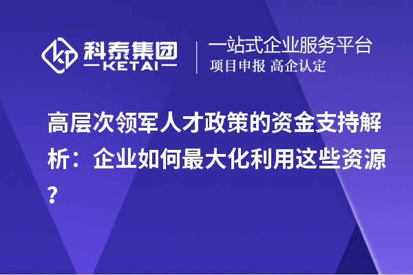 高层次领军人才政策的资金支持解析：企业如何最大化利用这些资源？