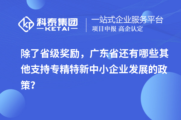 除了省级奖励，广东省还有哪些其他支持专精特新中小企业发展的政策？