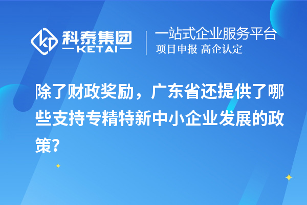 除了财政奖励，广东省还提供了哪些支持专精特新中小企业发展的政策？