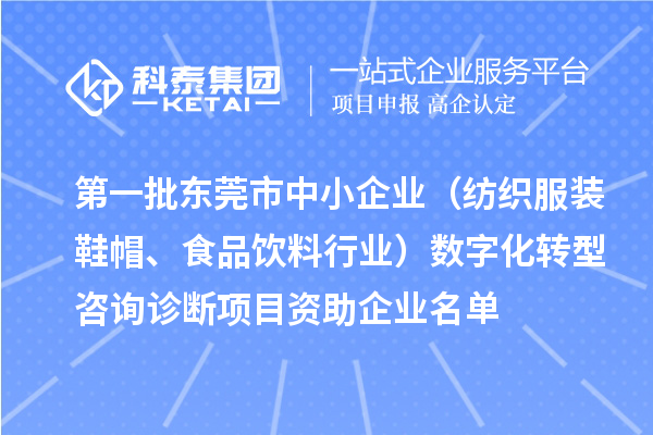 第一批东莞市中小企业（纺织服装鞋帽、食品饮料行业）数字化转型咨询诊断项目资助企业名单