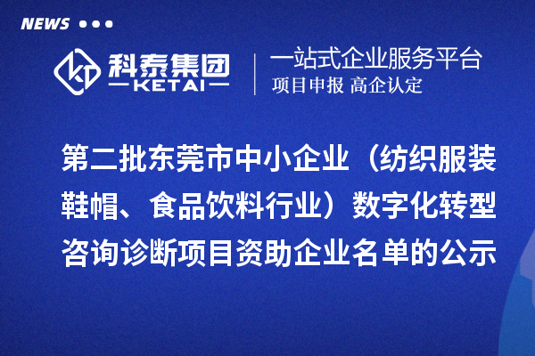 第二批东莞市中小企业（纺织服装鞋帽、食品饮料行业）数字化转型咨询诊断项目资助企业名单的公示