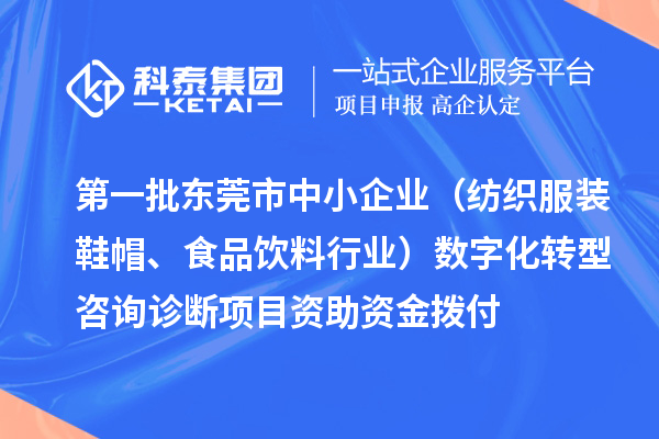 第一批东莞市中小企业（纺织服装鞋帽、食品饮料行业）数字化转型咨询诊断项目资助资金拨付
