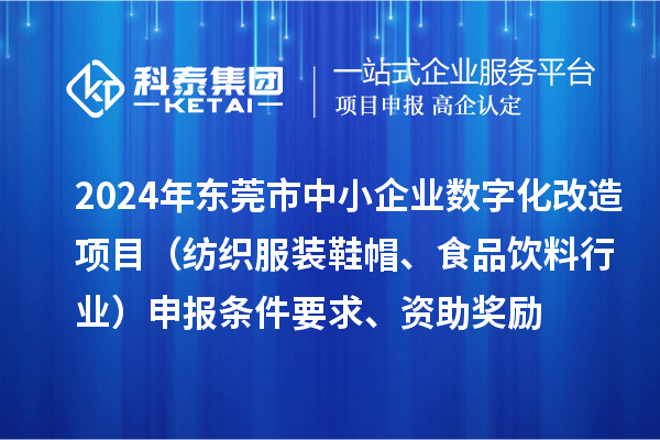 2024年东莞市中小企业数字化转型城市试点专项资金数字化改造项目（纺织服装鞋帽、食品饮料行业）申报条件要求、资助奖励