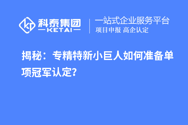 揭秘：专精特新小巨人如何准备单项冠军认定？