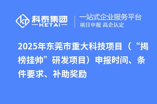 2025年东莞市重大科技项目（“揭榜挂帅”研发项目）申报时间、条件要求、补助奖励