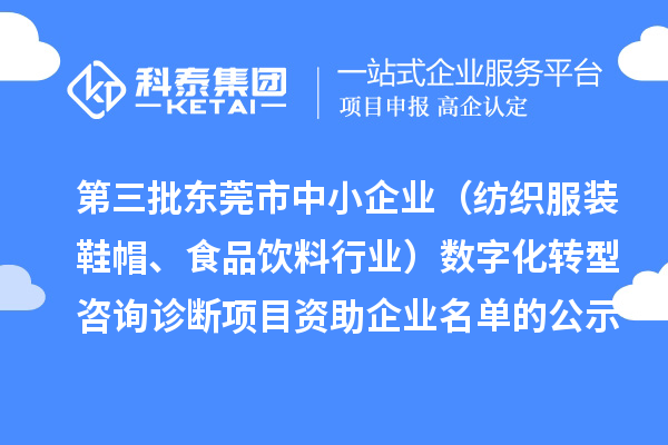 第三批东莞市中小企业（纺织服装鞋帽、食品饮料行业）数字化转型咨询诊断项目 资助企业名单的公示