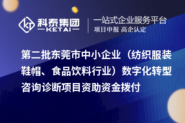 第二批东莞市中小企业（纺织服装鞋帽、食品饮料行业）数字化转型咨询诊断项目资助资金拨付