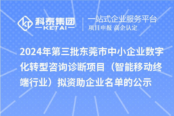 2024年第三批东莞市中小企业数字化转型咨询诊断项目（智能移动终端行业）拟资助企业名单的公示