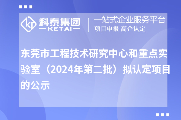 东莞市工程技术研究中心和重点实验室（2024年第二批）拟认定项目的公示