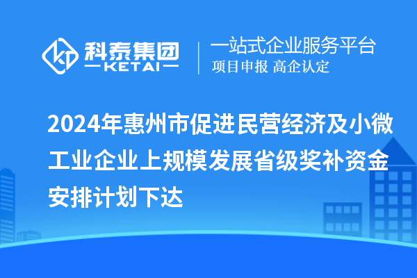 2024年惠州市促进民营经济及小微工业企业上规模发展省级奖补资金安排计划下达