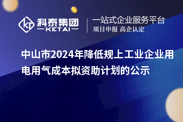 中山市2024年降低规上工业企业用电用气成本拟资助计划的公示