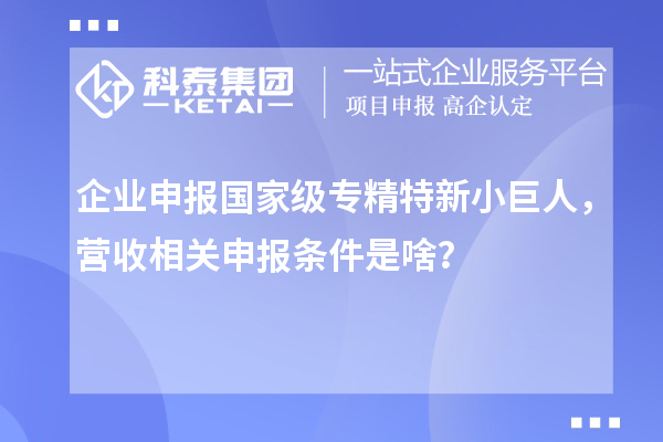 企业申报国家级专精特新小巨人，营收相关申报条件是啥？