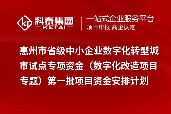 惠州市省级中小企业数字化转型城市试点专项资金（数字化改造项目专题）第一批项目资金安排计划