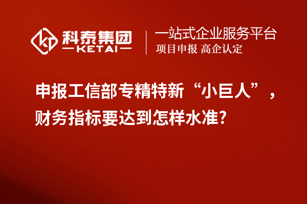 申报工信部专精特新 “小巨人”，财务指标要达到怎样水准?
