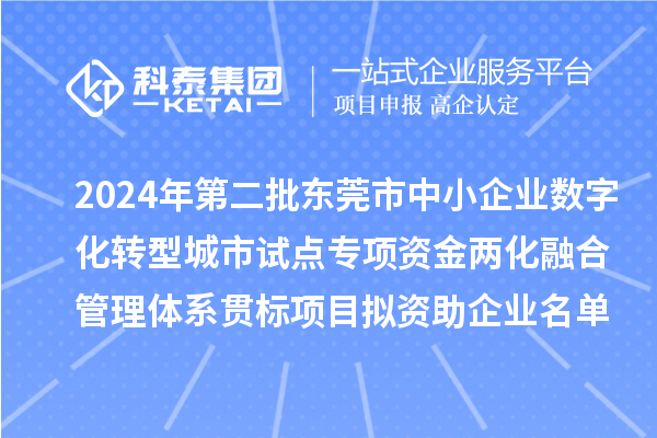2024年第二批东莞市中小企业数字化转型城市试点专项资金两化融合管理体系贯标项目拟资助企业名单的公示