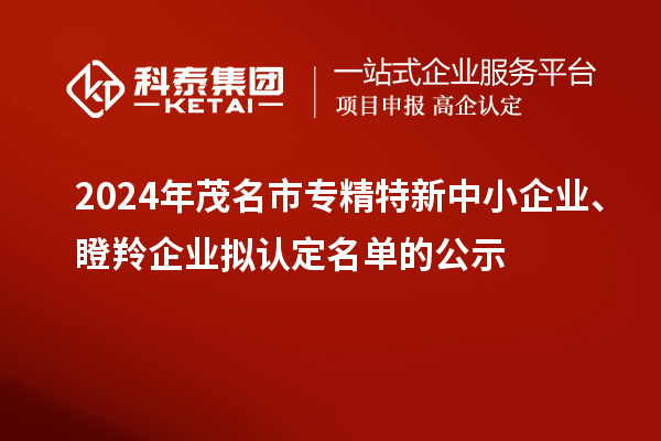 2024年茂名市专精特新中小企业、瞪羚企业拟认定名单的公示