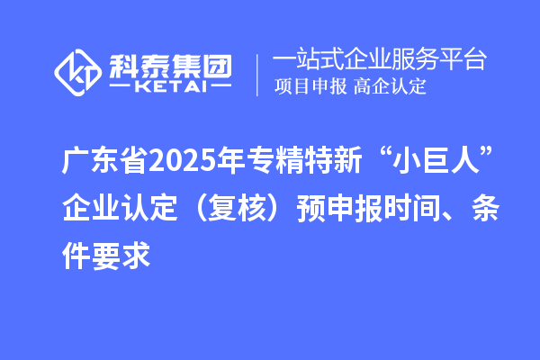 广东省2025年专精特新“小巨人”企业认定（复核）预申报时间、条件要求