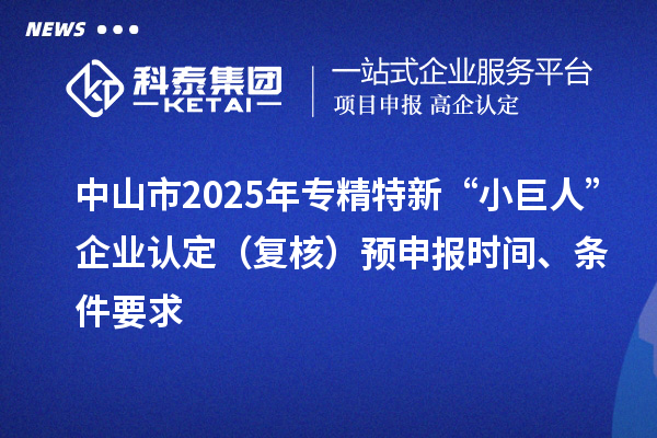 中山市2025年专精特新“小巨人”企业认定（复核）预申报时间、条件要求