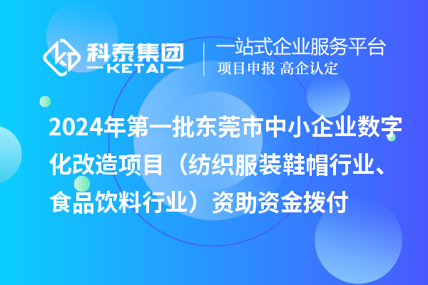 2024年第一批东莞市中小企业数字化转型城市试点专项资金中小企业数字化改造项目（纺织服装鞋帽行业、食品饮料行业）资助资金拨付