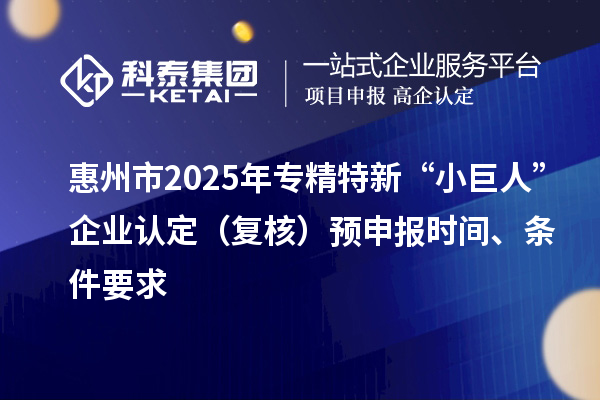 惠州市2025年专精特新“小巨人”企业认定（复核）预申报时间、条件要求